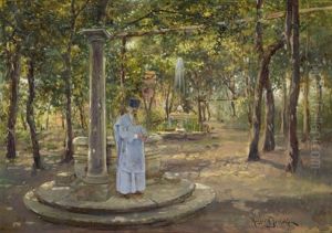 Orthodoxer Priester In Einem Sommerlichen Klostergarten Auf Der Krim