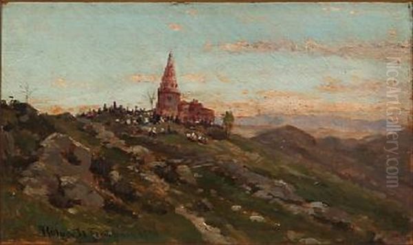 An Indian Landscape With A Temple And Hindus - view 1