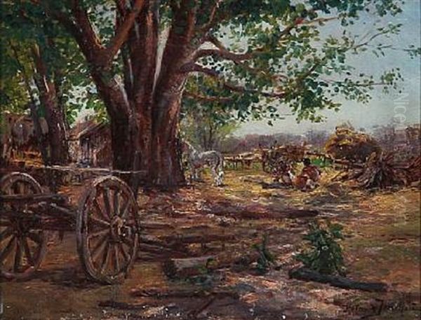 Scene From A Farm With Two People In Southern Europe - view 1
