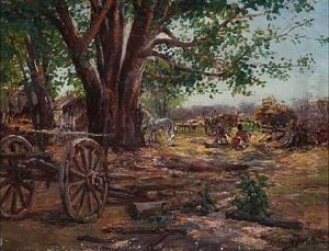 Scene From A Farm With Two People In Southern Europe by Holger Hvitfeldt Jerichau