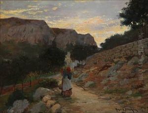An Italian Woman On A Mountain Road At Evening An Italian Woman On A Mountain Road At Evening