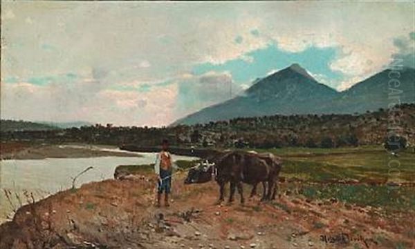 Landscape From Italy With A Peasant And Cattle - view 1