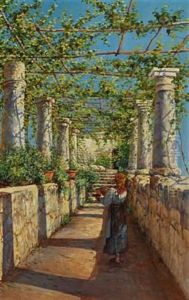 Harvesting The Grapes In The Pergola At Restituline Casa, Capri by Holger Hvitfeldt Jerichau