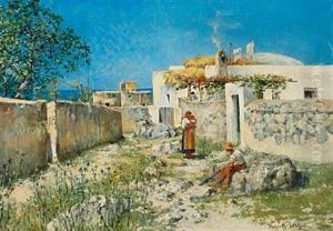 Young Couple With Their Child Outside A House (capri?) Young Couple With Their Child Outside A House (capri?)