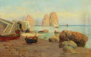 Coastal Scene At Piccola Marina by Holger Hvitfeldt Jerichau