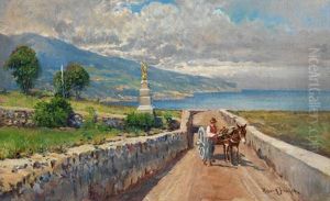 Mediterrane Kustenlandschaft Mit Eselsgespann by Holger Hvitfeldt Jerichau