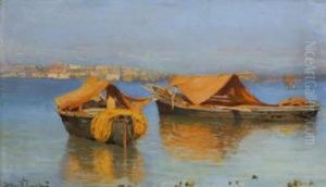 Fischerboote Im Golf Von Neapel by Holger Hvitfeldt Jerichau