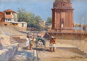 A Woman Being Carried To Theghatsat Benares