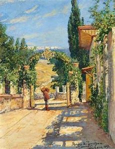 The Entrance Of Tsar Nicholas Iis Summer Palace Livadis On The Crimea by Holger Hvitfeldt Jerichau