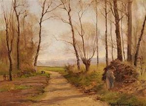 En Ung Pige Ved En Skovvej by Holger Hvitfeldt Jerichau
