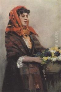 Italiensk Blomstersaelgerske by Holger Hvitfeldt Jerichau