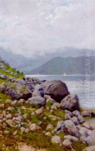 Fjordparti Med Bjerge I Baggrunden by Holger Hvitfeldt Jerichau