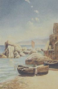 Kystparti Fra Capri Med Kvinde Ved Bad by Holger Hvitfeldt Jerichau