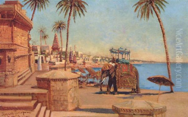 A State Elephant At The Raja, Benares - view 1