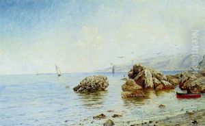 Kystparti Fra Marina Grande Capri Med Sejlskibe Og Optrukken Robad by Holger Hvitfeldt Jerichau