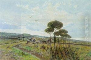 Italiensk Landskab Med Traeer, I Baggrunden Havet Italiensk Landskab Med Traeer, I Baggrunden Havet