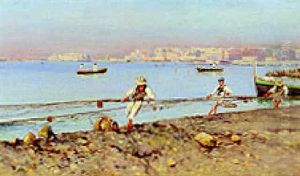 Fishermen Pulling In A Net On The Neapolitan Coast by Holger Hvitfeldt Jerichau