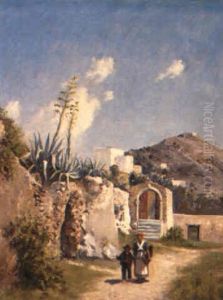 Peasants In A Southern Italian Landscape by Holger Hvitfeldt Jerichau