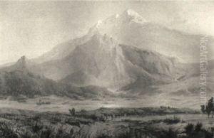 Orientalische Gebirgslandschaft Mit Kamelreiter An Einer Tranke Orientalische Gebirgslandschaft Mit Kamelreiter An Einer Tranke