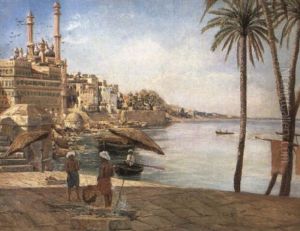 View Of Benares With Aurangzeb's Mosque And The Ghats And Figures