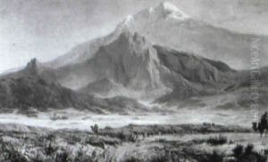Orientalische Gebirgslandschaft Mit Kleiner Kamelkarawane An Der Tranke by Holger Hvitfeldt Jerichau