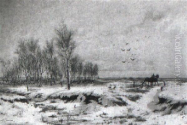 Vinterlandskab Med Rytter Og Flyvende Krager - view 1