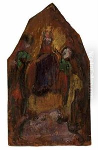 Religiost Motiv (jomfru Maria Med Barnet Omgivet Af Helgener?) Religiost Motiv (jomfru Maria Med Barnet Omgivet Af Helgener?)