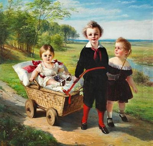 Three Children Of The Treschow Family. Summer Landscape With Frederik, Harry And Katie - view 1