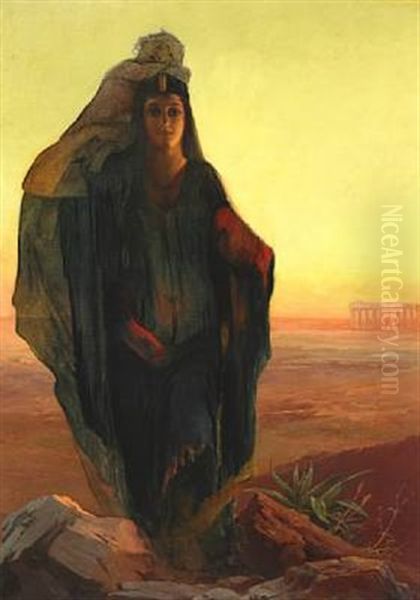 An Egyptian Woman With A Child In The Desert - view 1