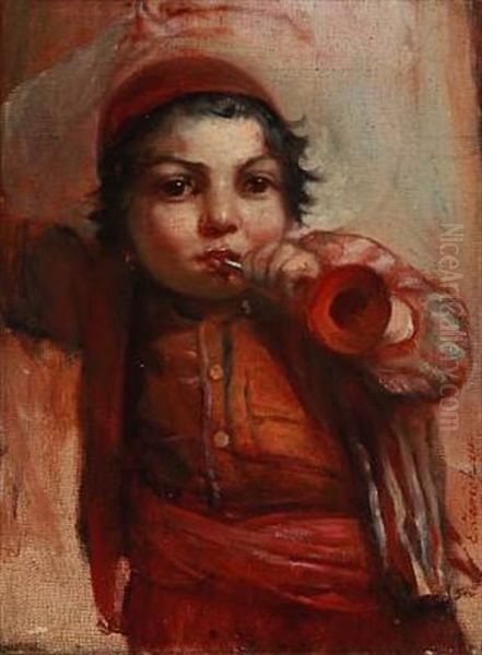 A Boy Playing A Wind Instrument. Study For A Larger Work Depicting Polish Refugees (study) - view 1