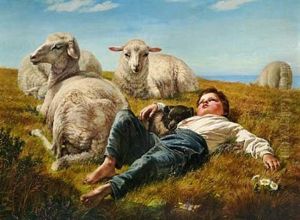 Danish Shepherd With Dog And Sheep by Elisabeth Anna Maria Jerichau-Baumann