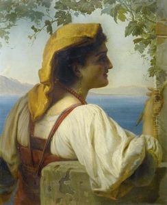 Neapolitanerin Vor Der Bucht Von Neapel by Elisabeth Anna Maria Jerichau-Baumann