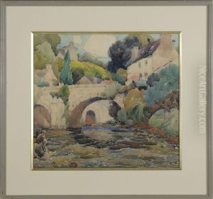 River View With Distant Bridge And Houses by Charles Basing