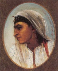 Portraet Af En Orientalerinde Med Hvidt Slor