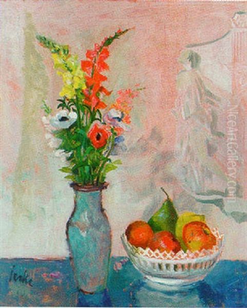 Blomsterstilleben Med Fruktskal - view 1