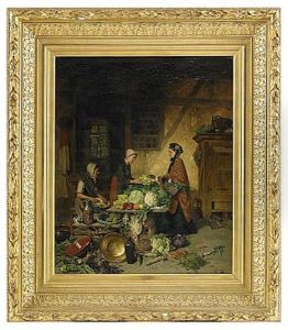Interior Med Kvinnor Vid Koksbord
