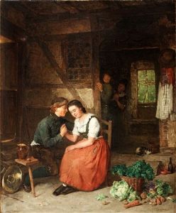 Allmogeinterior Med Kurtiserande Par by August Jernberg