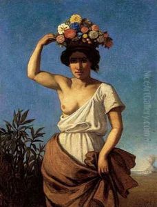 Allegori Pa Sommeren Med Italienerinde Baerende Blomster by August Jernberg