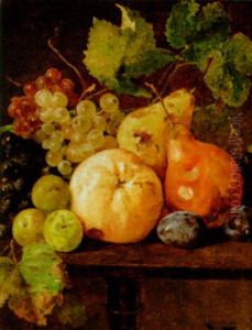 Stilleben Med Paron Och Plommon by August Jernberg