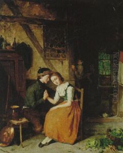 Interior Med Kurtiserande Par by August Jernberg