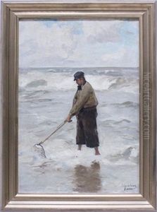 Krabbenfischer In Der Meeresbrandung Am Strand