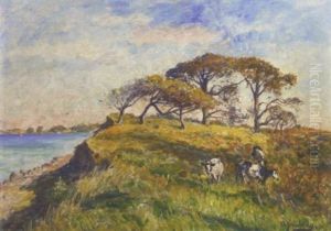 Cattle On A Cliff by Olof August Andreas Jernberg