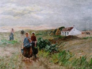 Bauerinnen In Hollandischer Dunenlandschaft by Olof August Andreas Jernberg
