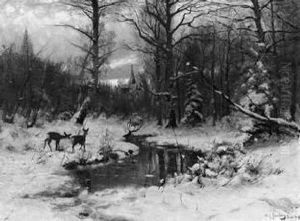 Winterwald -  Zwei Rehe Auf Verschneiter Waldlichtung, Abendstimmung