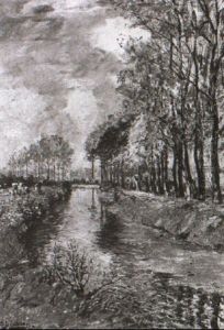 Fluslandschaft Mit Baumgruppe Und Schiffen