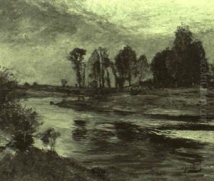 Niederrheinische Flusslandschaft Bei Abendlicher Beleuchtung by Olof August Andreas Jernberg