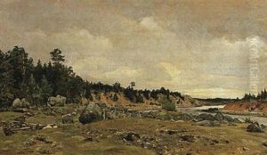 Skoglandskap Med Klippblock Och Vattendrag by Olof August Andreas Jernberg