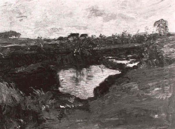 Moorlandschaft Mit Tumpeln Vorn, Am Horizont Bauernkaten - view 1