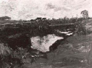 Moorlandschaft Mit Tumpeln Vorn, Am Horizont Bauernkaten by Olof August Andreas Jernberg