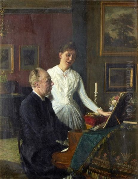 Actor Peter Jerndorff And His Wife Amalie At The Piano - view 1
